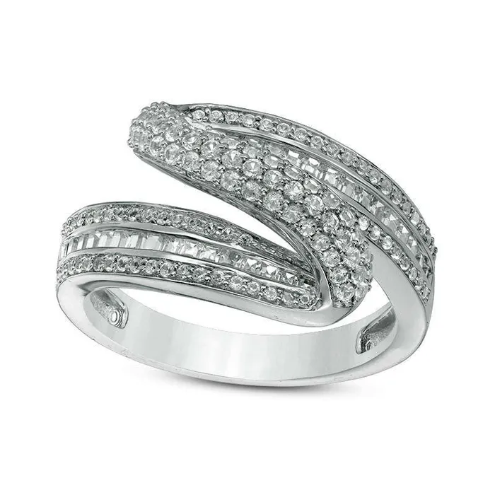 Rings Goldia 075 CT TW Baguette and Round Natural Diamond Wave Ring in Solid 10K White Gold Rings Goldia 075 CT TW Baguette and Round Natural Diamond Wave Ring in Solid 10K White Gold