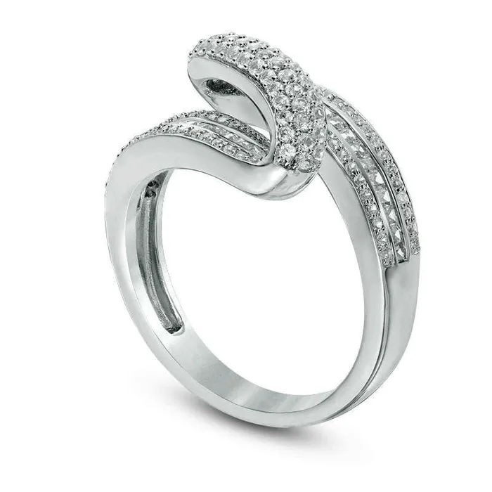 Rings Goldia 075 CT TW Baguette and Round Natural Diamond Wave Ring in Solid 10K White Gold Rings Goldia 075 CT TW Baguette and Round Natural Diamond Wave Ring in Solid 10K White Gold