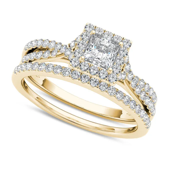 Rings Goldia 10 CT TW PrincessCut Natural Diamond Frame Twist Bridal Engagement Ring Set in Solid 14K Gold Rings Goldia 10 CT TW PrincessCut Natural Diamond Frame Twist Bridal Engagement Ring Set in Solid 14K Gold
