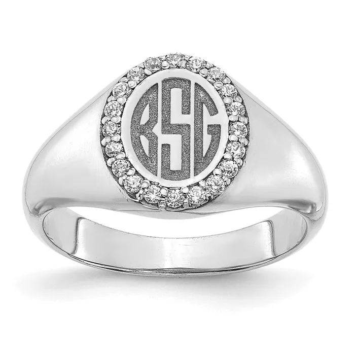 Rings Goldia 14K White Gold Large Real Diamond Oval Classic Monogram Signet Ring Rings Goldia 14K White Gold Large Real Diamond Oval Classic Monogram Signet Ring