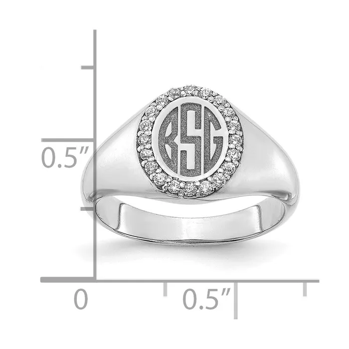 Rings Goldia 14K White Gold Large Real Diamond Oval Classic Monogram Signet Ring