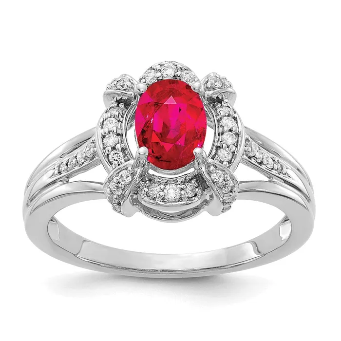 Rings Goldia 14k White Gold Real Diamond and Oval Ruby Ring