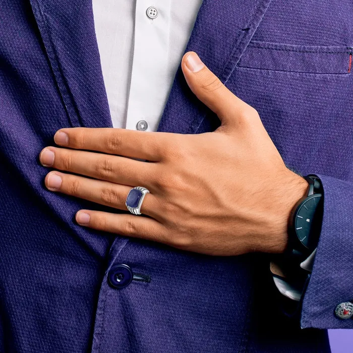 Rings Goldia 14k White Gold with Black Rhodium Mens Lapis and Diamond Ring Mounting
