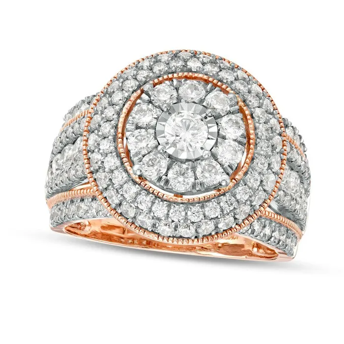 Rings Goldia 20 CT TW Composite Natural Diamond Triple Frame Split Shank Antique VintageStyle Ring in Solid 10K Rose Gold Rings Goldia 20 CT TW Composite Natural Diamond Triple Frame Split Shank Antique VintageStyle Ring in Solid 10K Rose Gold