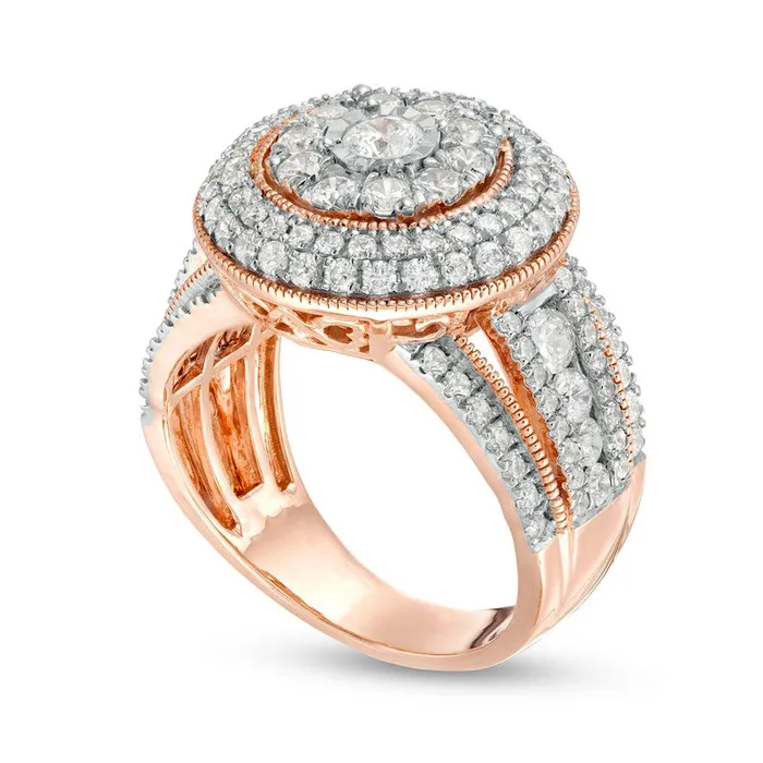 Rings Goldia 20 CT TW Composite Natural Diamond Triple Frame Split Shank Antique VintageStyle Ring in Solid 10K Rose Gold Rings Goldia 20 CT TW Composite Natural Diamond Triple Frame Split Shank Antique VintageStyle Ring in Solid 10K Rose Gold
