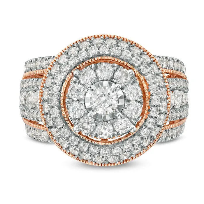 Rings Goldia 20 CT TW Composite Natural Diamond Triple Frame Split Shank Antique VintageStyle Ring in Solid 10K Rose Gold Rings Goldia 20 CT TW Composite Natural Diamond Triple Frame Split Shank Antique VintageStyle Ring in Solid 10K Rose Gold