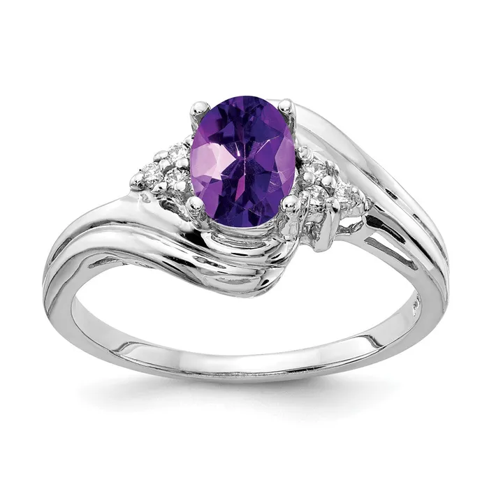 Rings goldiaca 14k White Gold 7x5mm Oval Amethyst Checker A Real Diamond ring Rings goldiaca 14k White Gold 7x5mm Oval Amethyst Checker A Real Diamond ring