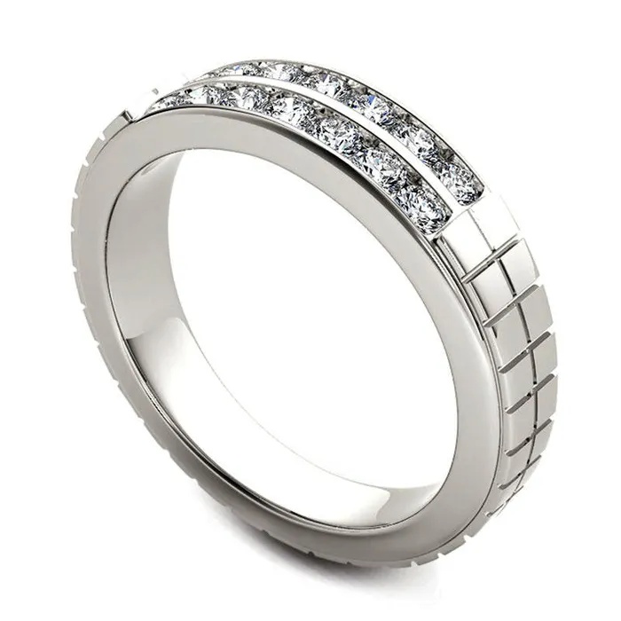 Rings Goldia Mens 075 CT TW Natural Diamond Two Row Etched Wedding Band in Solid 14K White Gold Rings Goldia Mens 075 CT TW Natural Diamond Two Row Etched Wedding Band in Solid 14K White Gold
