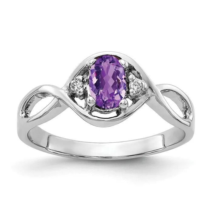 Rings Goldia Solid 14k White Gold 6x4mm Oval Simulated Amethyst A CZ Ring Rings Goldia Solid 14k White Gold 6x4mm Oval Simulated Amethyst A CZ Ring