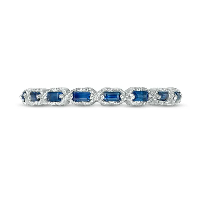 Sideways Baguette Blue Sapphire X Antique VintageStyle Ring in Solid 10K White Gold Goldia Rings Sideways Baguette Blue Sapphire X Antique VintageStyle Ring in Solid 10K White Gold Goldia Rings