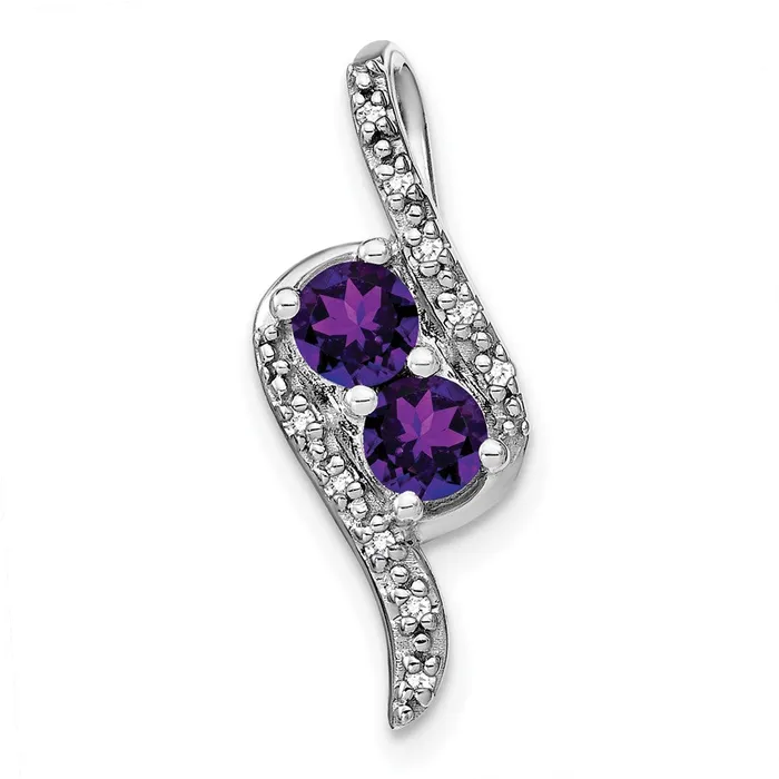 Solid 14k White Gold Simulated Amethyst and CZ Chain Slide Goldia Necklaces Solid 14k White Gold Simulated Amethyst and CZ Chain Slide Goldia Necklaces