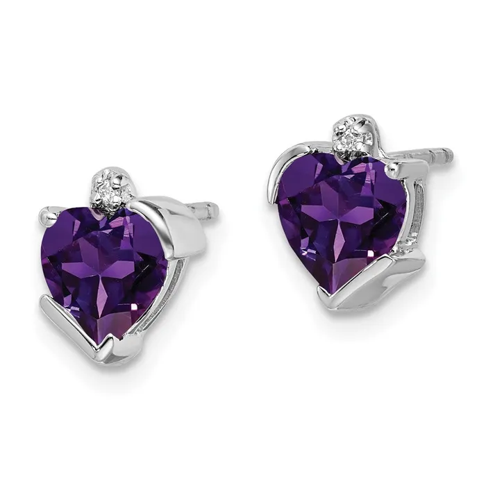 Solid 14k White Gold Simulated Amethyst and CZ Heart Earrings Goldia Earrings