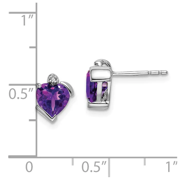 Solid 14k White Gold Simulated Amethyst and CZ Heart Earrings Goldia Earrings