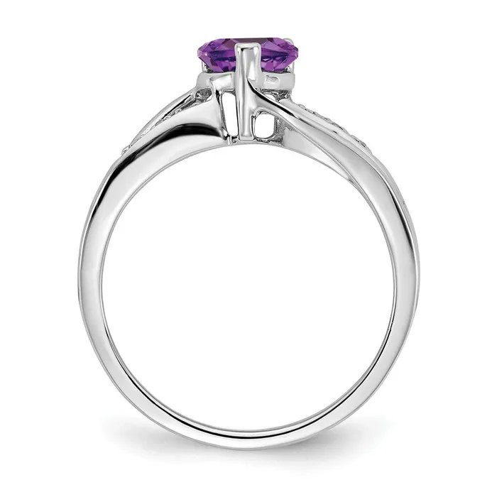 Solid 14k White Gold Simulated Amethyst and CZ Heart Ring Goldia Rings