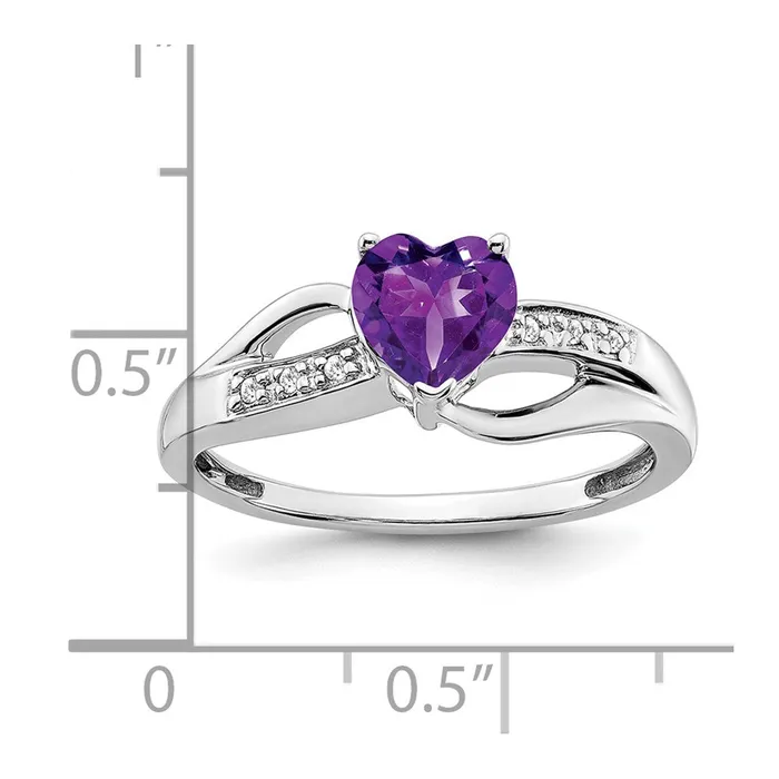 Solid 14k White Gold Simulated Amethyst and CZ Heart Ring Goldia Rings