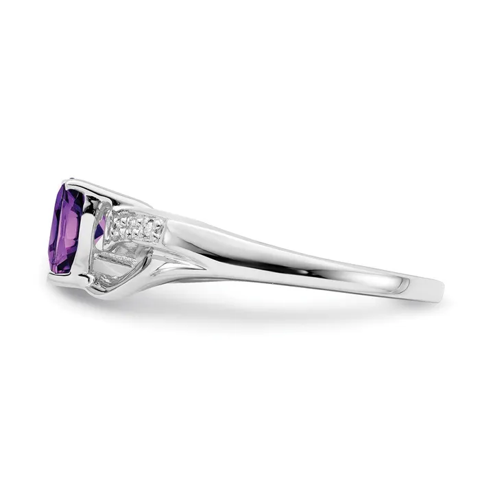 Solid 14k White Gold Simulated Amethyst and CZ Heart Ring Goldia Rings