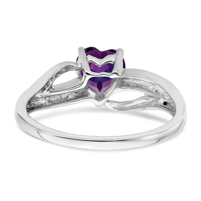 Solid 14k White Gold Simulated Amethyst and CZ Heart Ring Goldia Rings