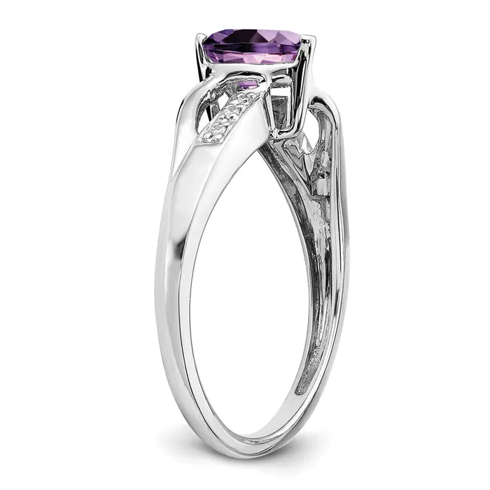 Solid 14k White Gold Simulated Amethyst and CZ Heart Ring Goldia Rings