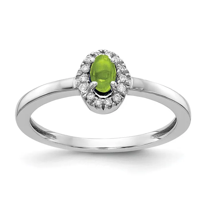 Solid 14k White Gold Simulated CZ and Oval Cabochon Peridot Ring Goldia Rings Solid 14k White Gold Simulated CZ and Oval Cabochon Peridot Ring Goldia Rings