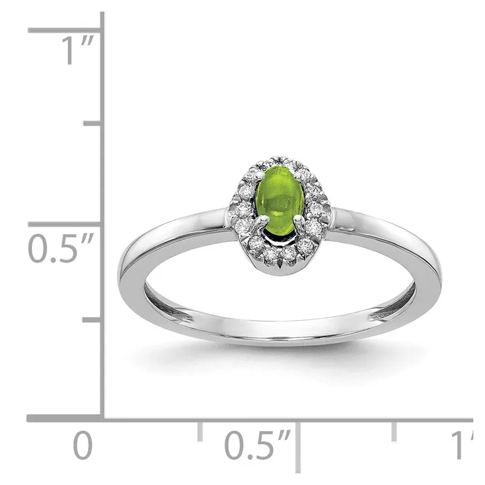 Solid 14k White Gold Simulated CZ and Oval Cabochon Peridot Ring Goldia Rings