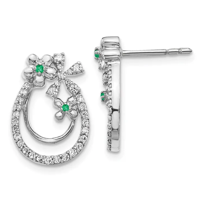 Solid 14k White Gold Simulated CZ Emerald Flower Earrings Goldia Earrings Solid 14k White Gold Simulated CZ Emerald Flower Earrings Goldia Earrings