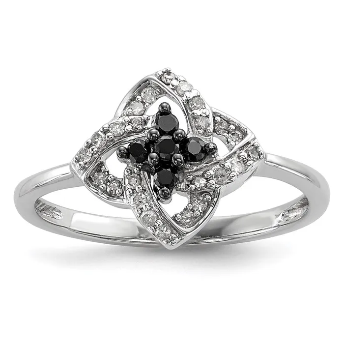Sterling Silver Black and White Diamond Pinwheel Ring Goldia Rings