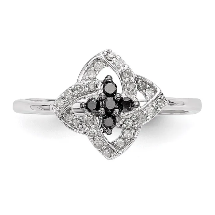 Sterling Silver Black and White Diamond Pinwheel Ring Goldia Rings