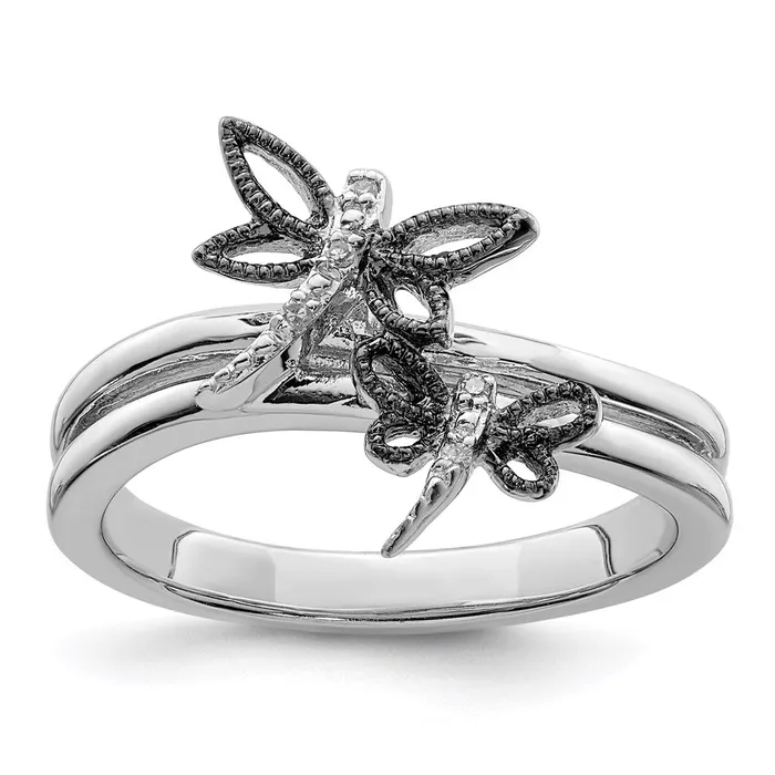 Sterling Silver Diamond Rhodiumplated Dragonfly Ring Goldia Rings
