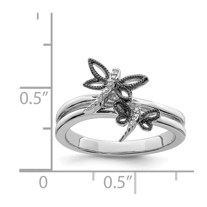 Sterling Silver Diamond Rhodiumplated Dragonfly Ring Goldia Rings