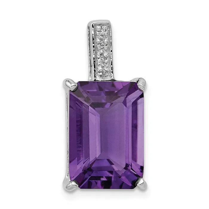 Sterling Silver Rhodium Emeraldcut Amethyst u0026 Diamond Pendant Goldia Necklaces