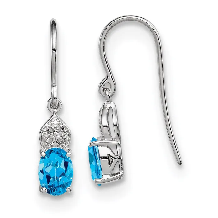 Sterling Silver Rhodium Plated Diamond and Blue Topaz Oval Earrings Goldia Earrings Sterling Silver Rhodium Plated Diamond and Blue Topaz Oval Earrings Goldia Earrings