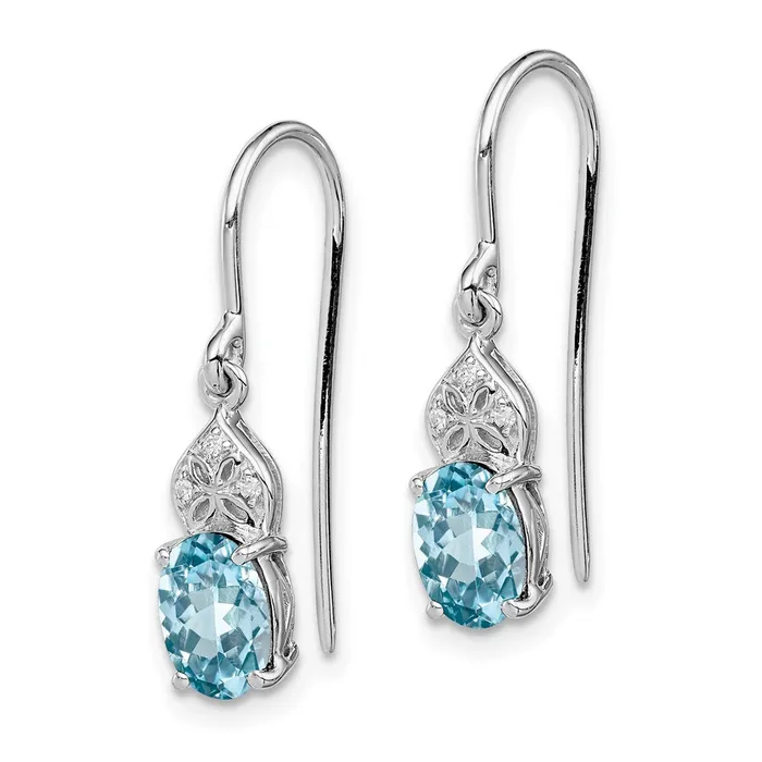 Sterling Silver Rhodium Plated Diamond and Blue Topaz Oval Earrings Goldia Earrings