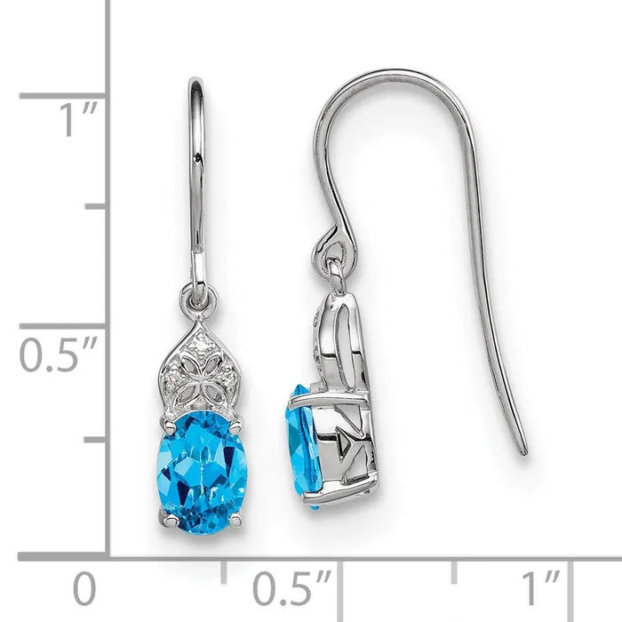 Sterling Silver Rhodium Plated Diamond and Blue Topaz Oval Earrings Goldia Earrings