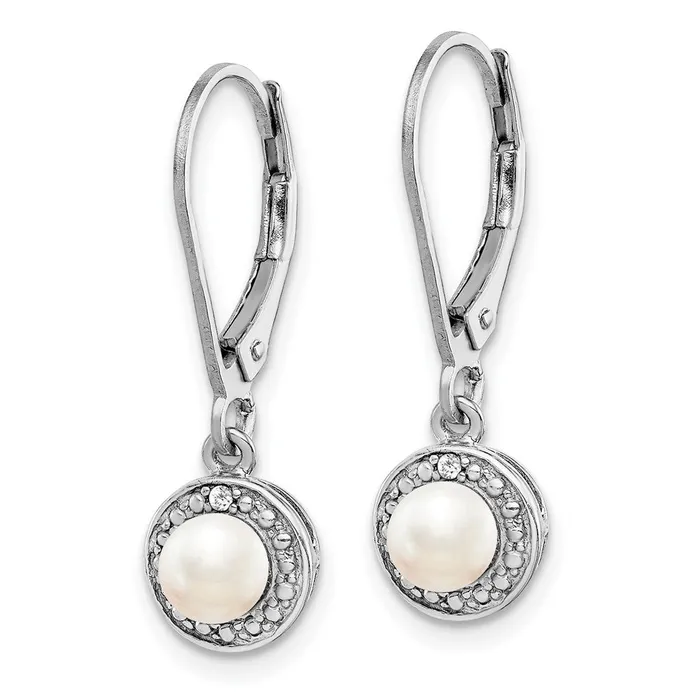 Sterling Silver Rhodiumplated Diamond u0026 FW Cultured Pearl Earrings Goldia Earrings