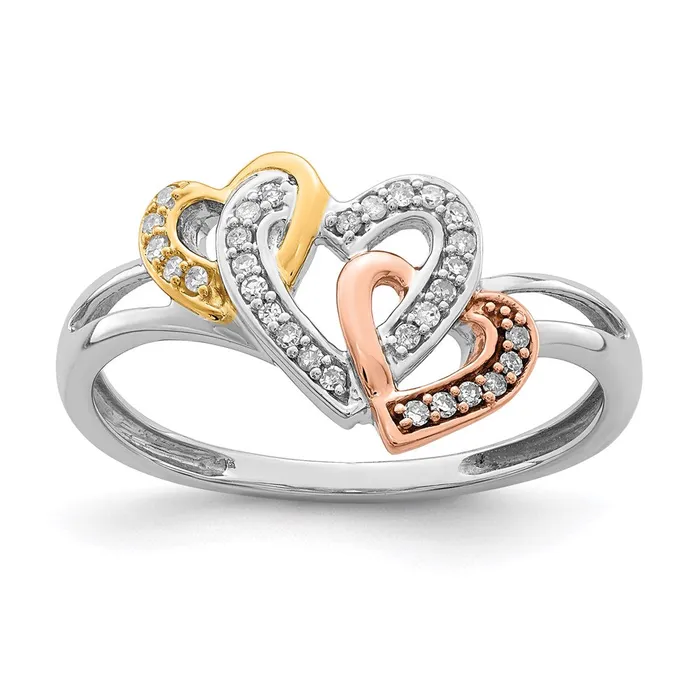 Sterling Silver Rhodium u0026 14k YellowRose Gold Diamonds Three Heart Ring Goldia Rings Sterling Silver Rhodium u0026 14k YellowRose Gold Diamonds Three Heart Ring Goldia Rings
