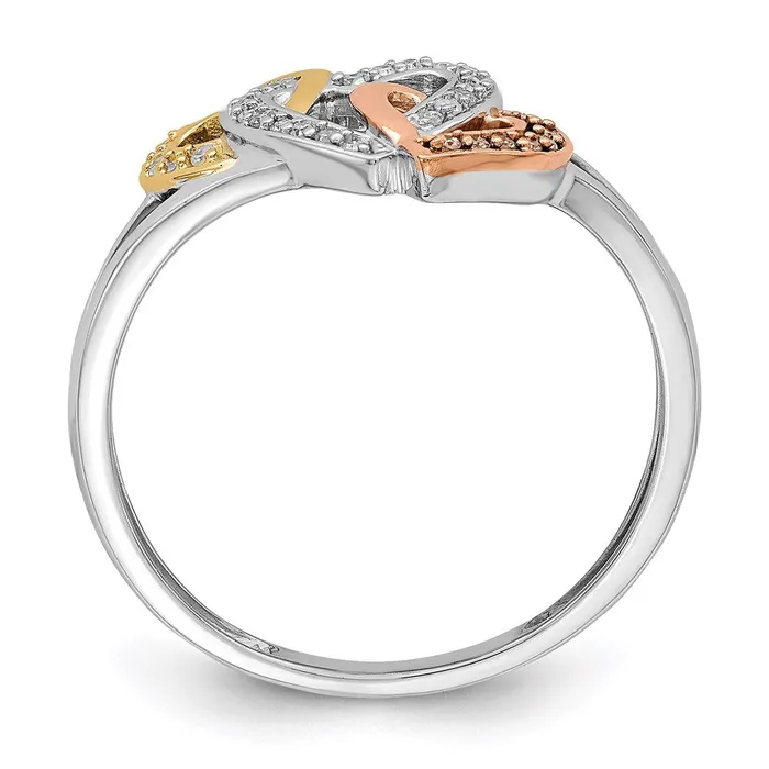 Sterling Silver Rhodium u0026 14k YellowRose Gold Diamonds Three Heart Ring Goldia Rings