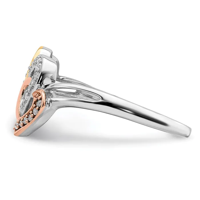 Sterling Silver Rhodium u0026 14k YellowRose Gold Diamonds Three Heart Ring Goldia Rings