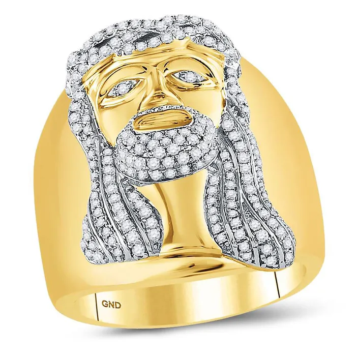 10kt yellow gold mens round diamond jesus christ face cluster ring 100 cttw119713 North Arrow Shop Rings 10kt yellow gold mens round diamond jesus christ face cluster ring 100 cttw119713 North Arrow Shop Rings