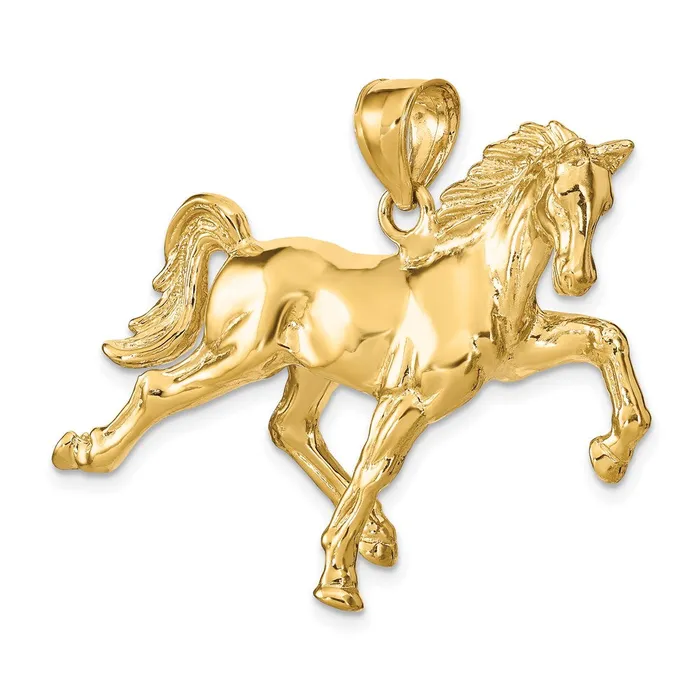14k Hollow Polished 3D Horse Charm TreasureFineJewelers Charm Necklaces