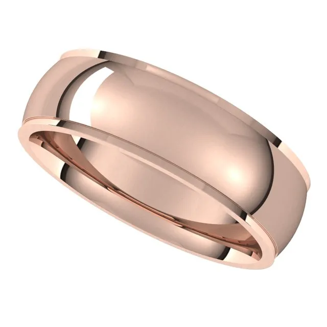 14K Rose Gold 6 mm Half Round Edge Comfort Fit Wedding Band TreasureFineJewelers Rings