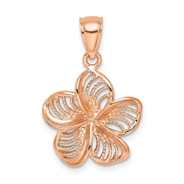 14k Rose Gold Beaded and Polished Plumeria Flower Charm TreasureFineJewelers Charm Necklaces 14k Rose Gold Beaded and Polished Plumeria Flower Charm TreasureFineJewelers Charm Necklaces