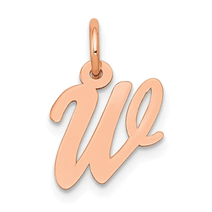 14k Rose Gold Small Script Letter W Initial Charm TreasureFineJewelers Charm Necklaces