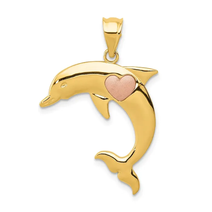 14k Two Tone Dolphin wHeart Pendant TreasureFineJewelers Rings