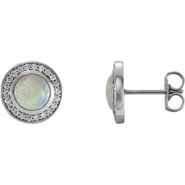 14K White 5 mm Opal 16 CTW Diamond HaloStyle Earrings TreasureFineJewelers Earrings