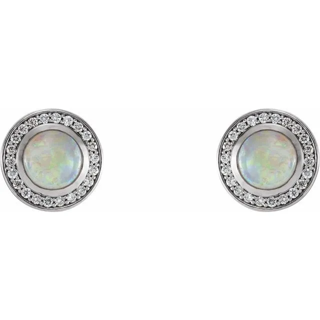 14K White 5 mm Opal 16 CTW Diamond HaloStyle Earrings TreasureFineJewelers Earrings