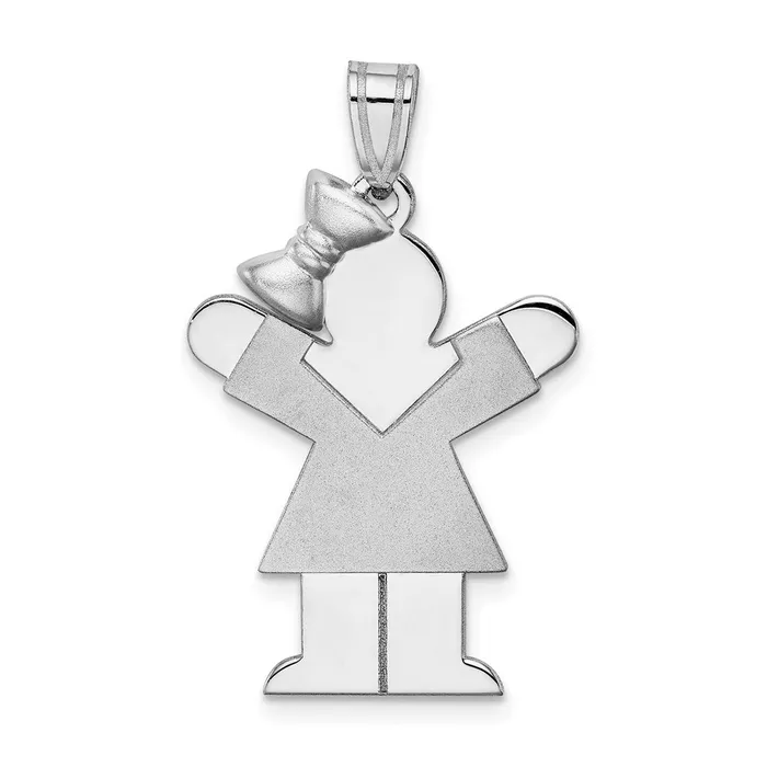 14k White Gold Medium Girl wBow on Left Engravable Charm TreasureFineJewelers Charm Necklaces