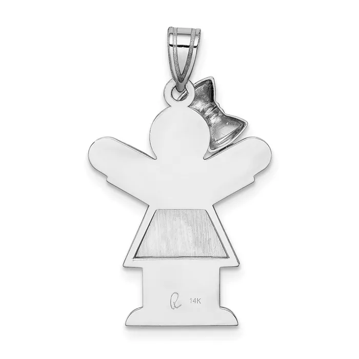 14k White Gold Medium Girl wBow on Left Engravable Charm TreasureFineJewelers Charm Necklaces