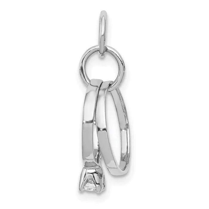 14k White Gold Polished 3D CZ Wedding Rings Charm TreasureFineJewelers Charm Necklaces