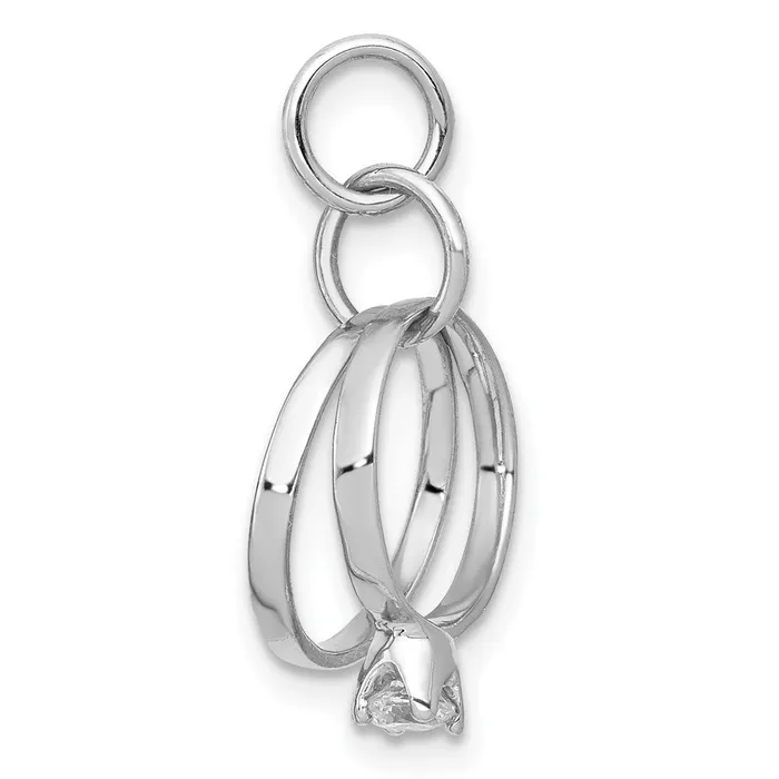 14k White Gold Polished 3D CZ Wedding Rings Charm TreasureFineJewelers Charm Necklaces