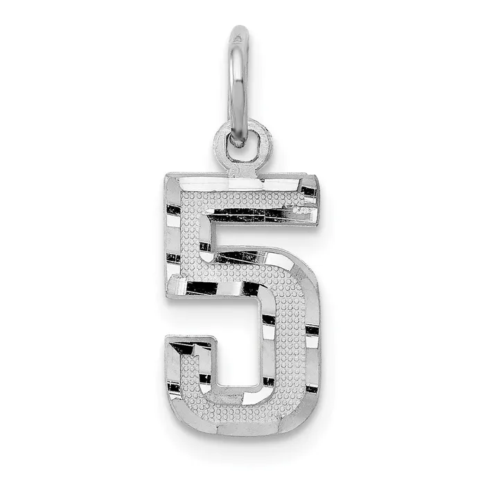 14k White Gold Small Brushed Diamondcut Number 5 Charm TreasureFineJewelers Charm Necklaces